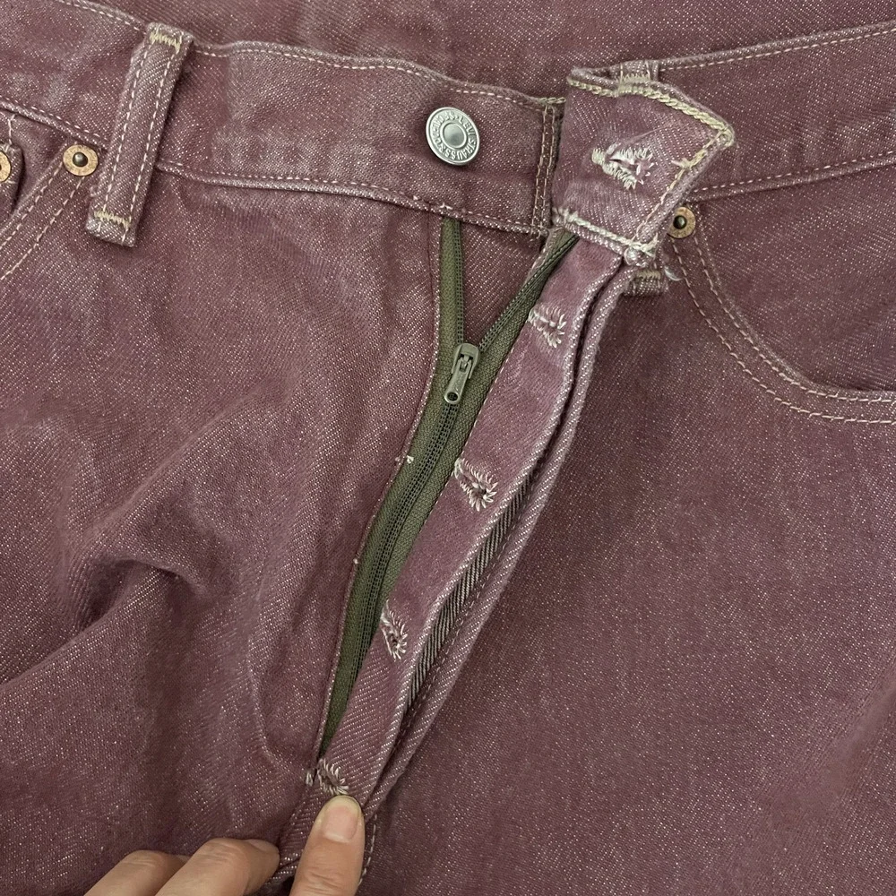 Levis 501 Jeans Mens 34x27 Pink‎ Red Cotton Straight Denim Mid Rise READ